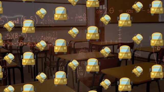 Animation of cars floating over math formulas over classroom