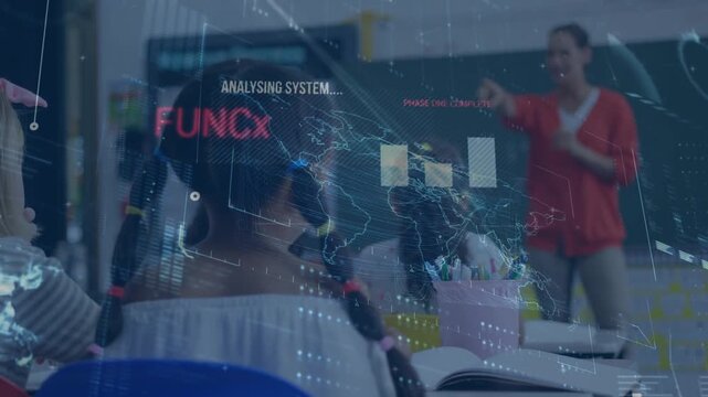 Animation of data processing over diverse schoolchildren learning with teacher