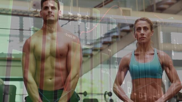 Animation of data processing over exercising in gym