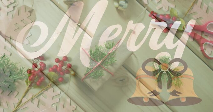 Animation of christmas greetings text over decorations