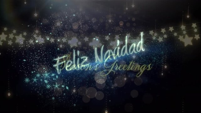 Animation of feliz navidad over lights on black background