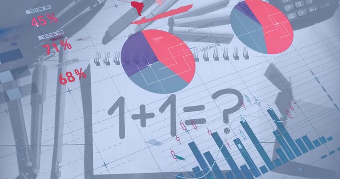 Animation of data processing over mathematical equation and school items