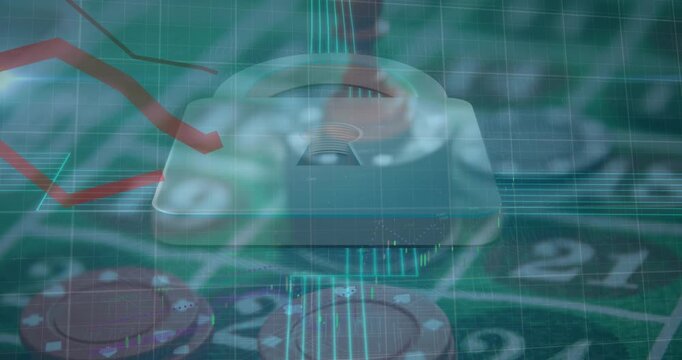 Animation of casino and padlock over data processing