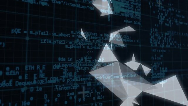 Animation of shapes and data processing on blue background