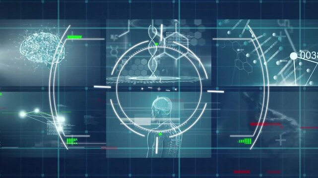 Animation of scientific data processing with dna strand spinning