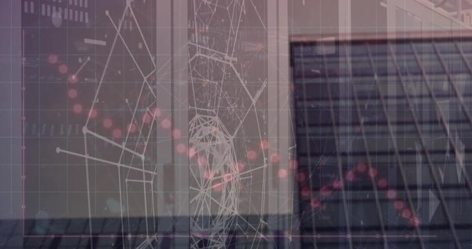 Video depicts a modern office in a global network with tech and finance animations.