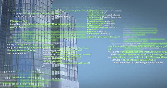 Animation of data processing over modern office buildings