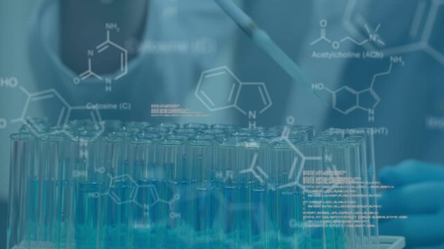 Animation of data processing over scientist in lab