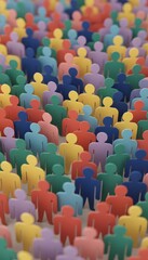 Obraz premium Dense Multicolor Figures Illustrating Market Segments And Customer Clustering, Closeup Perspective Shows Scale And Pattern, Visual Metaphor For Analytics, Personalized Targeting, Product