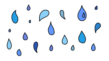 Transparent Raindrop Illustration: Blue Water Droplets with Cartoon Outline, Weather, Abstract Background - Vector Graphic Element © Athifa