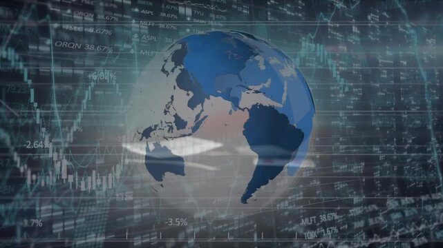 Animation of data processing and globe over card