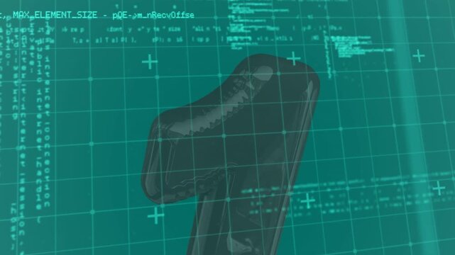 Animation of data processing over one digital inflatable balloon on green background