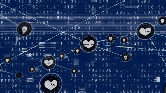 Animation of network of connections with icons and binary coding