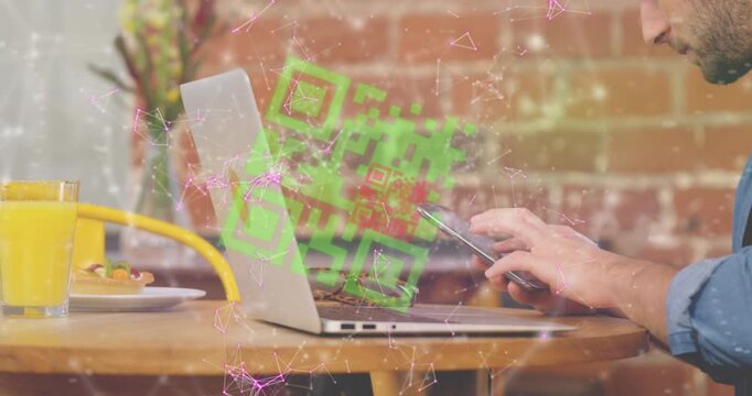 Animation of subscribe and unk over caucasian box using laptop