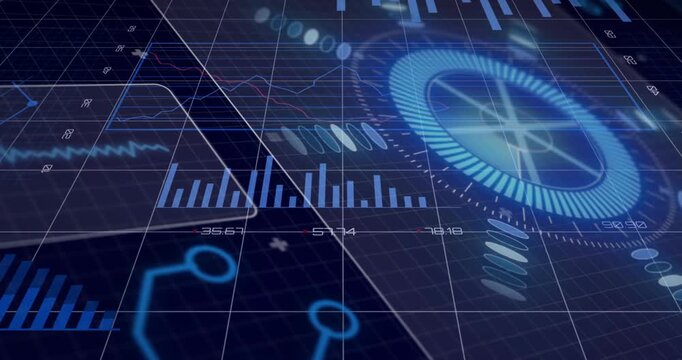 Panel popping starting dashboard animating gauge rotating pies filling bars shifting for data