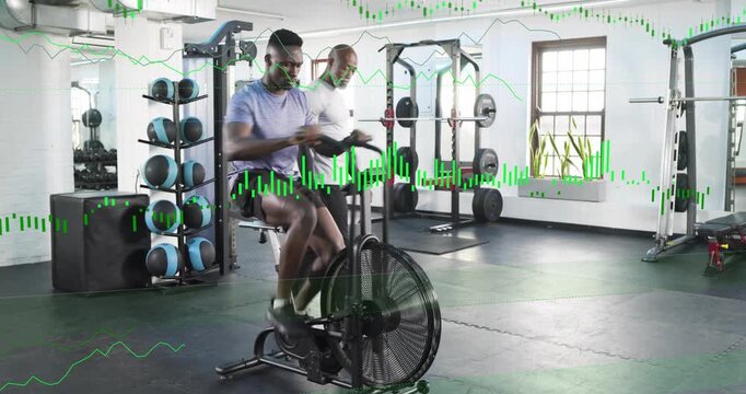 Trainer signaling, client mounting and pedaling airbike, trainer monitoring waveform for form