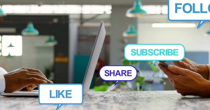Right tapping phone starting CTAs, left typing, bubbles sliding over gear, boosting engagement