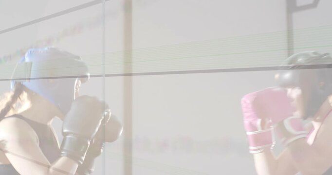 Right-side entry starting fight blue helm holding guard and moving pink gloves jabbing for sparring