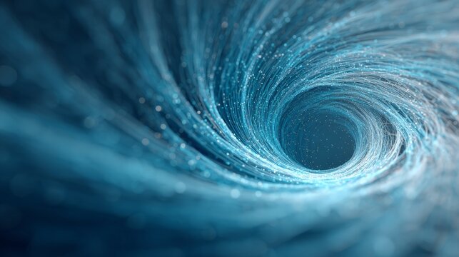 Blue digital tunnel of swirling lines and sparkling particles, illustrating high speed data flow, network connectivity, cyberspace and futuristic internet communication concepts