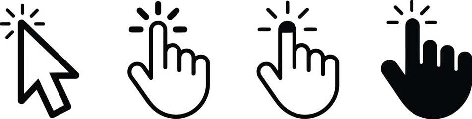 Obraz premium Mouse Cursor and Clicking Hand Vector Icon Set