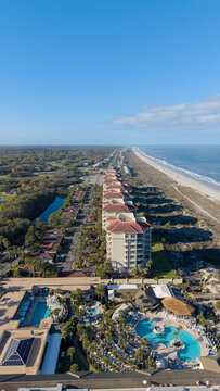 Aerial shot of a gorgeous landscape at the beach in Amelia Island Florida USA