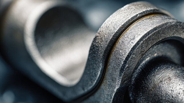 Detailed macro view of metallic rocker arm pivoting on shaft with textured surface and industrial mechanical design