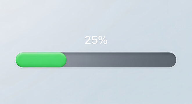 A progress bar with 25 percent completion on a light background