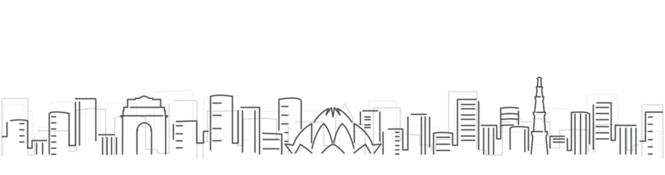 New Delhi Simple Dark Lines Skyline on White Background