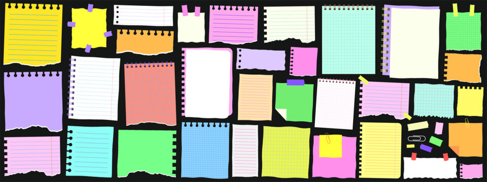 Sticky Notes Vector Set. Note Torn Paper Page Sheet.