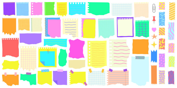 Sticky Notes Vector Set. Note Torn Paper Page Sheet.