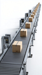 Obraz premium A conveyor belt transports packages, symbolizing logistic and delivery processes