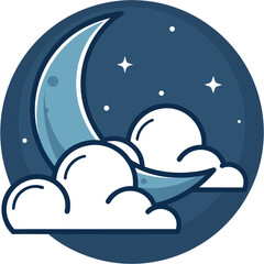 Naklejka premium Crescent Moon with Cloud Icon for Night Weather Design