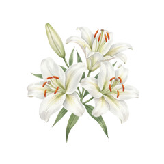 Fototapeta premium White lily flower bouquet isolated on a transparent background