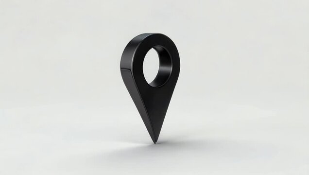 Clean motion graphic of black map pin icon on white background symbolizing navigation GPS location and travel direction high quality and minimalist digital design style