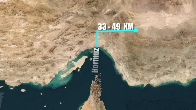 3d 4K Strait of Hormuz Map Animation Strategic Oil Route Between Persian Gulf and Gulf of Oman