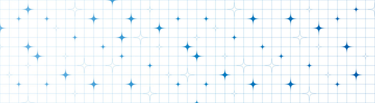 Abstract stars and linear grid Y2K style geometric seamless pattern minimal aesthetic vector design for wallpapers backgrounds and creative prints