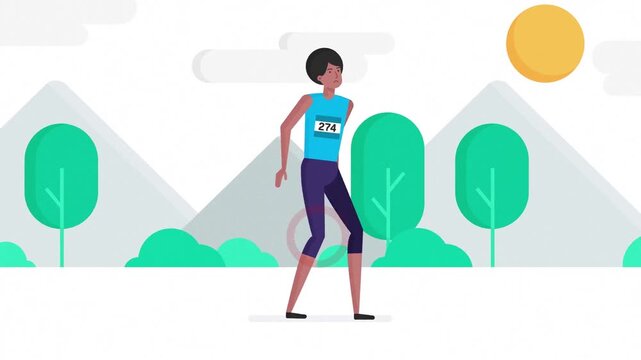 Young woman walking in park healthy lifestyle animation, outdoor fitness activity in nature with trees and sunshine modern flat design