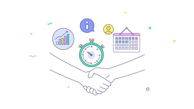 Business handshake agreement animation representing partnership deal success, corporate collaboration and trust concept in modern flat design