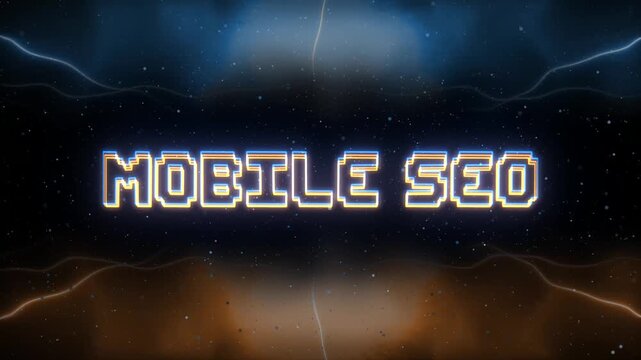 Mobile SEO Neon text with retro style background