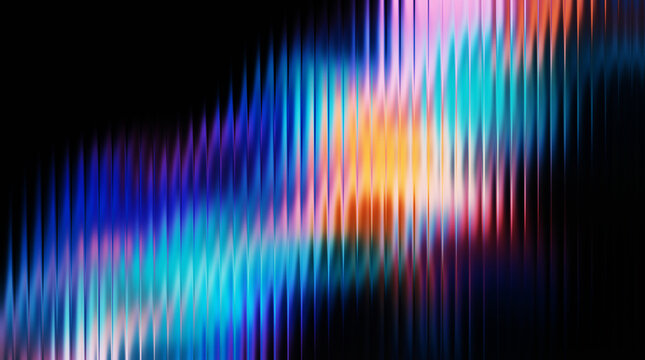 Abstract light trails with vertical motion blur, vibrant blue and orange spectrum on black background, futuristic digital energy waves