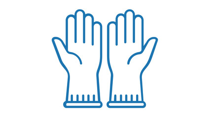 Obraz premium Blue line icon of rubber cleaning gloves for household chores and sanitation. Minimalist vector illustration of protective hand wear for hygiene, safety, and washing in a flat design style.