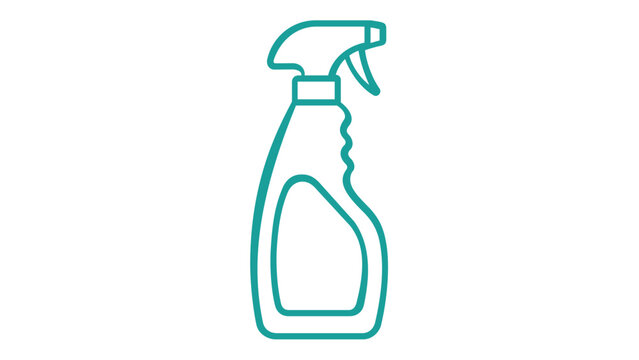 Minimalist teal line art vector icon of a spray bottle for household cleaning, sanitation, and hygiene. Scalable flat illustration of a detergent or disinfectant sprayer for graphic design.