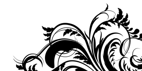 Black floral swirling leaf design element isolated on white background for graphic resources transparent background © MorshedBD