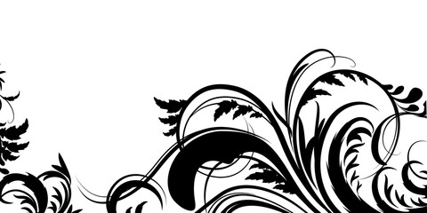 Elegant black floral ornamental design elements with swirling patterns and leaves on white background transparent background © MorshedBD