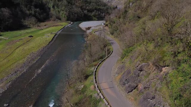 Aerial views of the stunning gorge in Machakhela National Park near Batumi. Adjara. Georgia.
