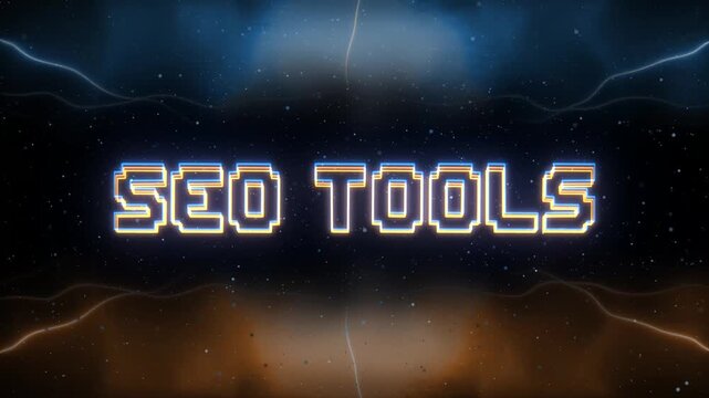 SEO Tools Neon text with retro style background