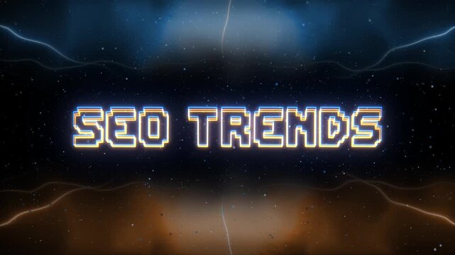 SEO Trends Neon text with retro style background