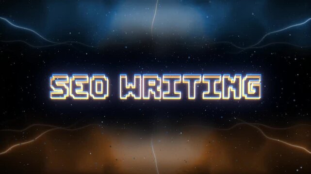 SEO Writing Neon text with retro style background