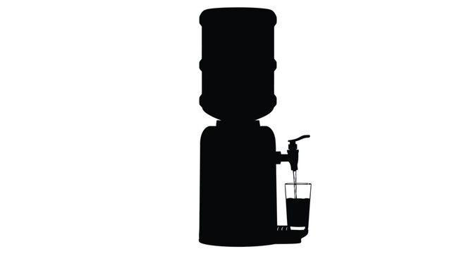 Water cooler dispenser with glass pouring water a clean black and white silhouette