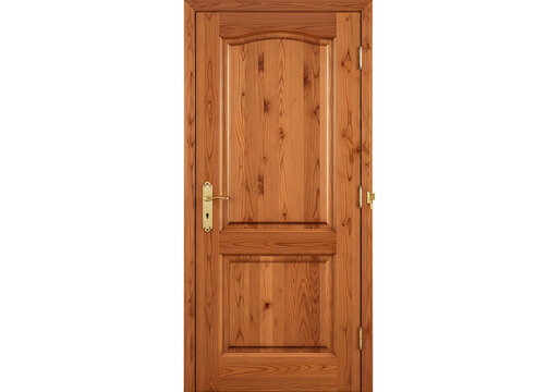 Elegant solid wood interior door with brass knobs and classic panel design